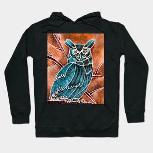 Boho Owl turquoise on orange Hoodie